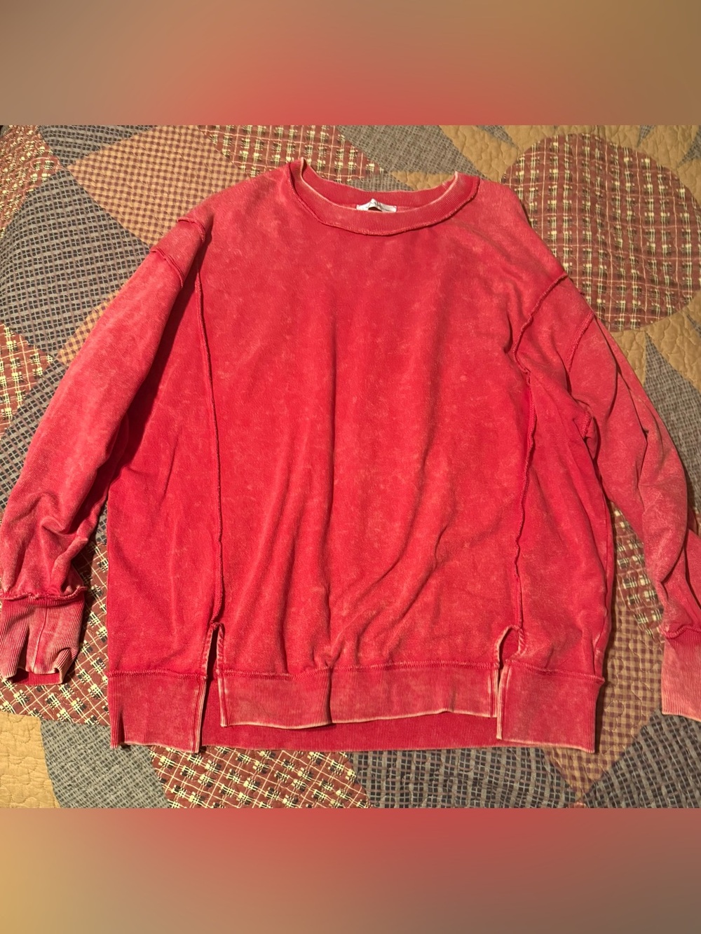 Zenana Acid Washed “shark bite” pull over